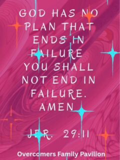 Happy New Month! 🌟
As Jeremiah 29:11 reminds us, God has no plan that ends in failure.
This month, walk boldly knowing that you will not end in failure.
Victory, peace, and progress are yours.
Amen! 🙏✨

#NewMonthBlessings #FaithOverFear #OvercomersFamily